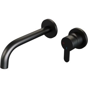 Inbouw Wastafelmengkraan Brauer Black Edition Coldstart Gebogen Uitloop Korte Platte Hendel Rechts Mat Zwart Met Rozetten