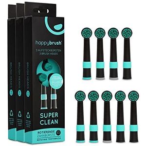 happybrush® 3 opzetborstels voor elektrische roterende tandenborstels, compatibel met R2 en andere modellen, zwart