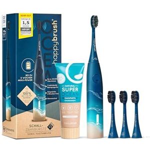 happybrushÂ® Eco VIBE 3 Ocean Elektrische sonische tandenborstel, duurzame tandenborstel met 6 weken power-accu, incl. 3 opzetborstels en tandpasta, blauw