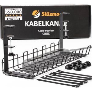 Stilemo Kabelgoot Bureau Klemmen - Cable Management - Kabelhouder Zonder Boren Monteren - Kabelbox 38 CM - Kabel Organiser 4.5 KG Draagkracht - 38 x 10,5 x 11 cm Zwart