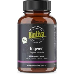 Biotiva Gember Organic 150 capsules - 400 mg per capsule - Uitstekende waarde - gegarandeerd zonder additieven - 100% Veganistisch - geproduceerd en gecontroleerd in Duitsland (DE-ECO-005)