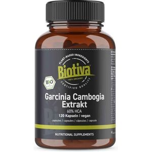 Biotiva Garcinia Cambogia Bio hoge dosering 120 capsules - 2 maanden dosis - veganistisch - Malabar tamarinde - geproduceerd en gecontroleerd in Duitsland (DE-Ã–KO-005)