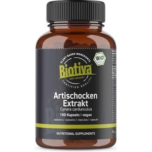 Biotiva Artisjok Extract Biologisch - 150 capsules - Biologisch extract - van verse artisjokbladeren hoog gedoseerd met een verhouding van 10-20:1 - ten minste 2,5 % Cynari - gebotteld in Duitsland - veganistisch