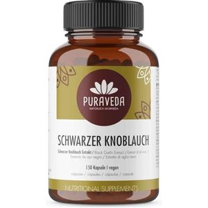 Puraveda Zwart knoflookextract zeer effectief (150 capsules) - 10:1 verhouding - reukloos - 3% polyfenolen - Allium Sativum L. - 100% veganistisch - ZONDER magnesiumstearaat - gebotteld en gecontroleerd in Duitsland