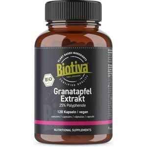 Biotiva Granaatappelextract Organische Capsules - 550mg maximale dosering - 25% Polyfenolen - Inleidend aanbod - Punica Granatum - 120 veganistische capsules - Gebotteld en gecontroleerd in Duitsland (DE-ÖKO-005)