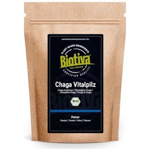 Biotiva Chaga champignonpoeder bio 250g (2x125g) - gecertificeerde wildcollectie - >2% polysacchariden - leisteenschillerporling - gebotteld en gecontroleerd in Duitsland