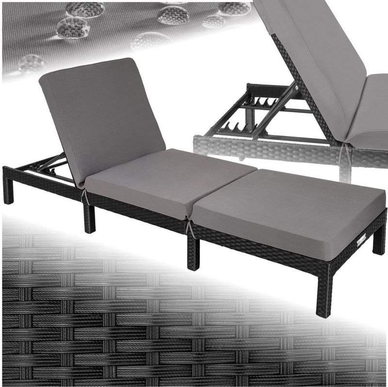 tectake® Rattan Sonnenliege, widerstandsfähig, 6-fach verstellbare Rückenlehne, 196 x 66 x 27 cm