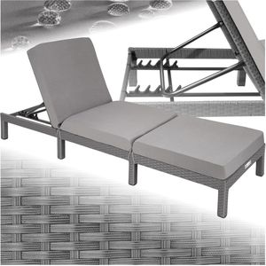 tectake®- Luxe wicker tuinligstoel met 5 verstelbare rugleuningposities, comfortabele vulling en stijlvol design, stabiel stalen frame, onderhoudsvriendelijk, voor tuin, terras, zwembad - grijs