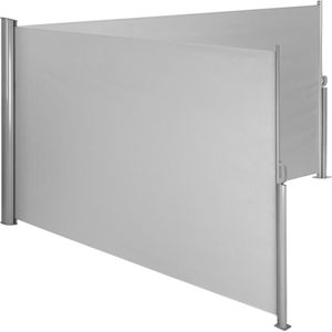 Aluminium dubbele windscherm uitschuifbaar met oprolmechanisme - 160 x 600 cm, grijs