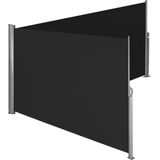 Aluminium dubbele windscherm uitschuifbaar met oprolmechanisme - 200 x 600 cm, zwart