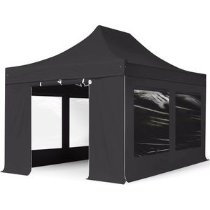 3x4,5 M Easy Up Partytent Vouwpaviljoen met Zijwanden (4 Panorama - PROFESSIONAL Alu 40m - Zwart