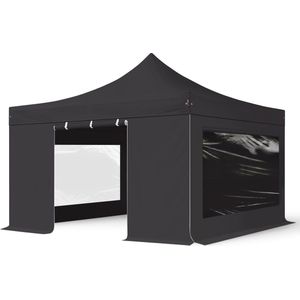 4x4 M Easy Up Partytent Vouwpaviljoen met Zijwanden (2 Panorama - PROFESSIONAL Alu 40m - Zwart