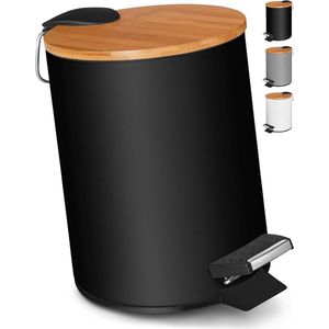 DIKACA Slanke Afvalbak met Deksel Houtnerf Prullenbak voor Badkamer Kantoor Woonkamer Compact Geurafsluitend Duurzaam PP Materiaal Stijlvol Ruimtebesparend Design