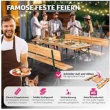 tectake® Bierzeltgarnitur, 3-teilig, belastbar, Holzlackierung mit Klarlack