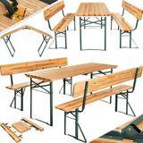 tectake® Bierzeltgarnitur, 3-teilig, belastbar, Holzlackierung mit Klarlack