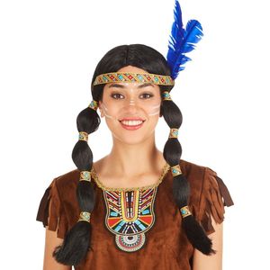 dressforfun - gevlochten pruik indianenvrouw - verkleedkleding kostuum halloween verkleden feestkleding carnavalskleding carnaval feestkledij partykleding - 300721