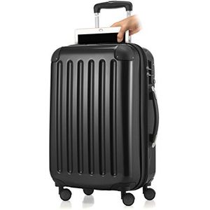 HAUPTSTADTKOFFER - Alex - 4 dubbele wielen handbagage met laptopvak, hardshell uitbreidbare koffer 55 cm trolley, TSA, zwart