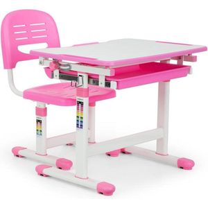 Tommi Kinderschrijftafel - 2-Delige set - Tafel & Stoel in hoogte verstelbaar - Roze
