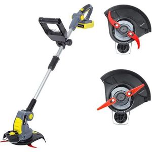 FANZTOOL Accu-grastrimmer, 20 V, inclusief 2 Ah accu, oplader, recht mes voor glad en fijn snijden en gebogen messen met tanden voor grof snijden