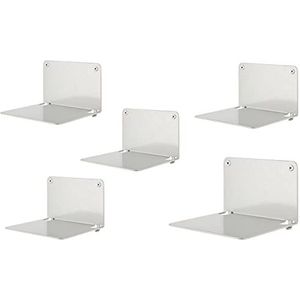 Creativ winkelbouw 5-delige set creatieve (es) onzichtbare boekenkast metaal / kleur: zilver (wit aluminium RAL9006) / onzichtbare boekenplank voor aan de muur / wandboekenkast, hoogte 9 cm, breedte