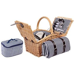 2-4 personen rieten picknickmand picknickkoffer set deken, bestek glazen, borden (bruin)