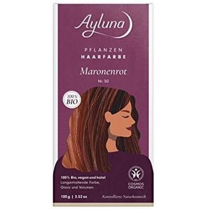 Ayluna Plantenhaarverf 50 kastanjerood, veganistische haarkleur met henna, Indiase krap, fenugreek & kamille, voor een langdurige kleuring, glans en volume, ammoniakvrij, 100% grijsdekking, 100 g