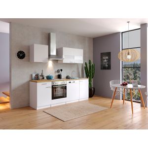Goedkope keuken 220  cm - complete keuken met apparatuur Malia  - Wit/Wit - soft close - elektrische kookplaat - vaatwasser - afzuigkap - oven  - spoelbak