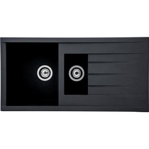 Respekta Houston Mineralitekwastafel in zwart, 1,5 inbouwspoelbak in 100 x 50 cm, geschikt voor onderkasten vanaf 60 cm breedte