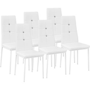 tectake Eetkamerstoelen, kunstleer met strass steentjes - wit, Set van 6 - 402543 - wit Synthetisch materiaal 402543