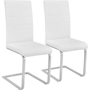 tectake® - Eetkamerstoel set van 2 - Kunstleren stoel met ergonomische rugleuning - Buisframe sledestoel - wit
