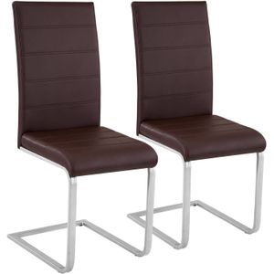 tectake® - Eetkamerstoel set van 2 - Kunstleren stoel met ergonomische rugleuning - Buisframe sledestoel - bruin