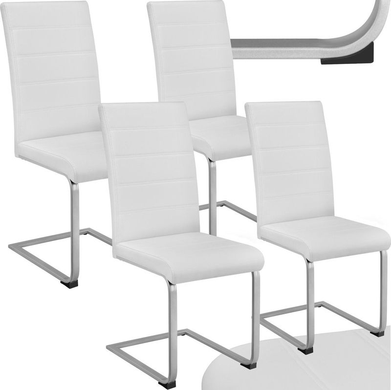 tectake® Set Schwingstuhl, gepolstert mit Kunstlederbezug, flaches Stahlgestell in C-Form, 41 x 52 x 99 cm