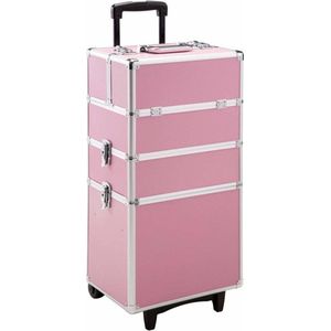 TecTake Cosmetica koffer met 3 Etages - Roze - Make-up Koffer