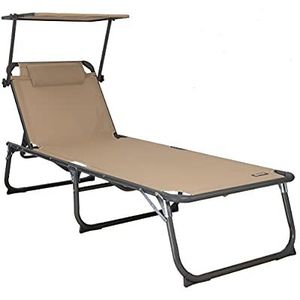 HOMECALL XXL Aluminium Sun Lounger with Sun Roof, Textilene Fabric, 200 x 70 cm, Max Load 150 kg - Beige