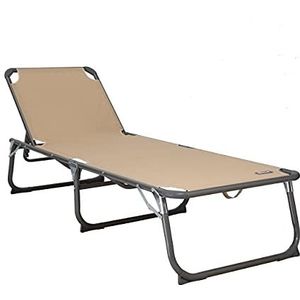 HOMECALL XXL Aluminium Sun Lounger, Textilene Fabric, 200 x 70 cm, Max Load 150 kg - Beige