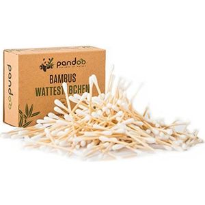 Pandoo Bamboe wattenstaafjes, set van 8 verpakkingen, in totaal 1600 stuks, 100% biologisch afbreekbaar, veganistisch (bevat geen niet-textiele bestanddelen van dierlijke oorsprong) en duurzaam, composteerbare premium wattenstaafjes, oorstaafjes zonder plastic