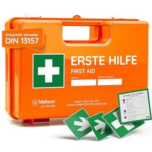 Eerstehulpkoffer voor bedrijven met inhoud volgens DIN 13157 in oranje, eerstehulpkoffer gevuld en met wandhouder (eerstehulpkoffer)