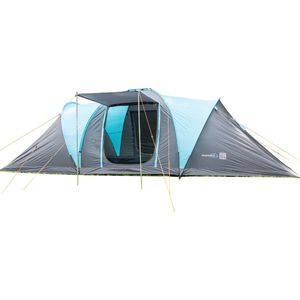 Skandika Hammerfest 8 Protect Tent – Tenten – Koepeltent - Campingtent – Ingenaaide tentvloer - Voor 8 personen – 200 cm stahoogte - Muggengaas – 2 slaapcabines – 300x640x200 cm (L x B x H) - 2000 mm waterkolom – Camping - Kamperen – grijs/blauw