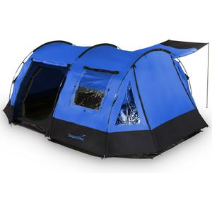 Skandika Kambo 4 Tent – Tunneltenten – Campingtent – Voor 4 personen – 3 ingangen - Tunneltent – Muggengaas – 1 slaapcabine – 420 x 275 x 165 cm (L x B x H) - 3000 mm waterkolom – Outdoor, Camping, Tuin – Kamperen – blauw/zwart