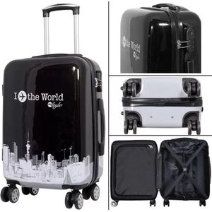 Travelsuitcase - Kofferset Fly The World 3 delig - Reiskoffers met cijferslot - Polycarbonaat - Zwart - Handbagage en Ruimbagage