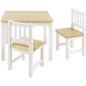 BOMI® Stevige kinderzitgroep Amy 2 stoelen en tafel van massief grenen voor kleine kinderen, jongetjes en meisjes Natuurlijk wit
