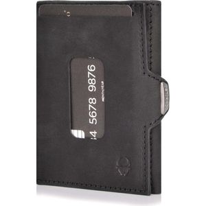 DONBOLSO Wallet XS Card Case Men - EC Card & Slim Wallet met RFID Protection - Leren Portemonnee voor Mannen & Vrouwen - Mini Purse (Black Vintage, zonder muntzakje)