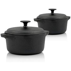 BBQ-Toro Gietijzeren pan | zwart | gietijzeren pan - braadpan met deksel (3,0 liter + 4,0 liter (set))