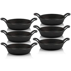 BBQ-Toro Serveerpannenset van gietijzer, 6 stuks, diameter 20 cm - rond, reeds ingebrand - preseasoned, grillpannetje, gietijzeren pan, braadpan, vuurpan