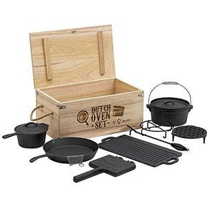 BBQ-Toro Dutch Oven Set in houten kist met Dutch Oven en meer | gietijzer - al ingebrand (10-delig)