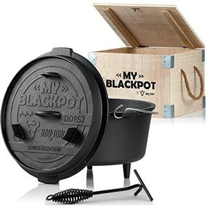 BBQ-Toro Dutch Oven ++ My Blackpot ++ | Speciale editie met houten kist en deksellifter + kleine verrassing | reeds ingebrand - preseasoned | gietijzeren kookpan | braadpan met deksel | gietijzeren pan
