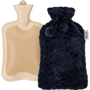 Warmwaterkruik met hoes van rubber – blauw – kruik met hoes Volume: 2L - grote opening voor gemakkelijk vullen - zachte fleece hoes - verlicht menstruatiepijn, buikpijn, krampen – kruikzak voor de koude winterdagen om lekker even op te warmen