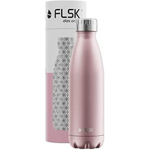 FLSK De originele New Edition drinkfles van roestvrij staal, geschikt voor koolzuur, de thermosfles houdt tot 18 uur warm en 24 uur koud, BPA en roestvrij, roségoud, 500 ml