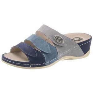 Gezondheidsslippers - Blauw/grijs - Suèdeleer - Klittenbandsluiting