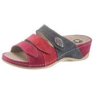 Gezondheidsslippers - Rood/Grijs - Suèdeleer - Klittenbandsluiting